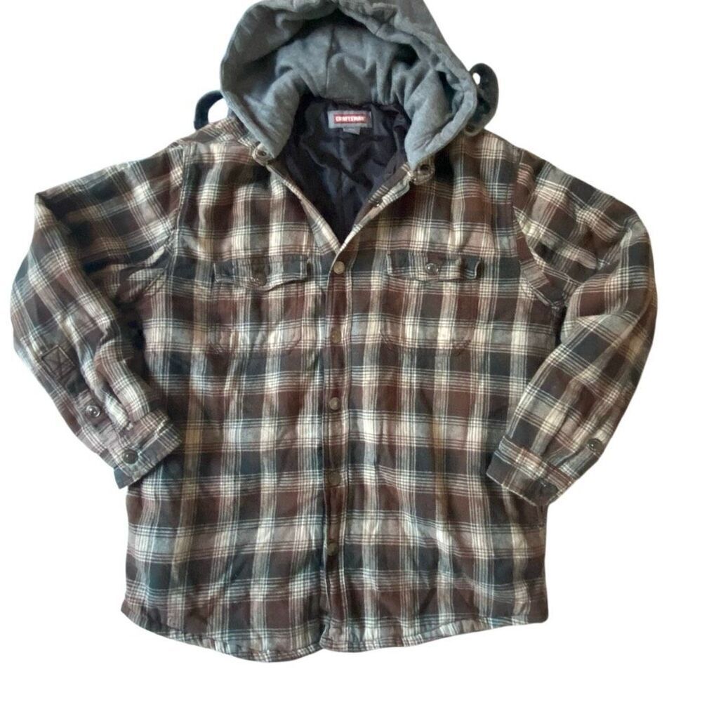 Craftsman Mens Flannel Hooded Insulated Jacket Medium Chore Plaid Workwear Farm